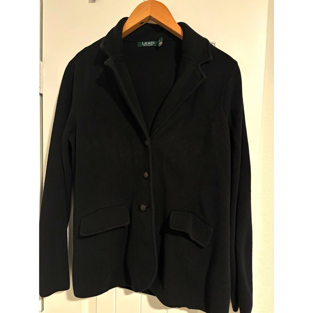 Lauren Ralph Lauren Women's Black Button Front Jacket cardigan Pockets XL